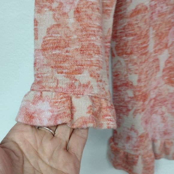 Rose + Olive Peach Soft Brushed Knit Ruffle Trimmed Tunic Sz M Cottagecore Boho - Picture 4 of 12